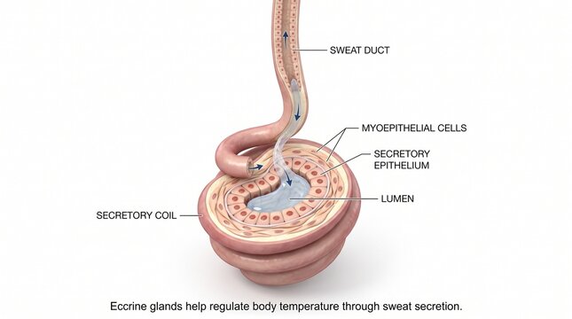 Eccrine sweat gland anatomy diagram showing secretory coil lumen