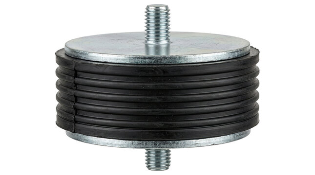 Heavy-duty cylindrical rubber vibration isolator with metal studs