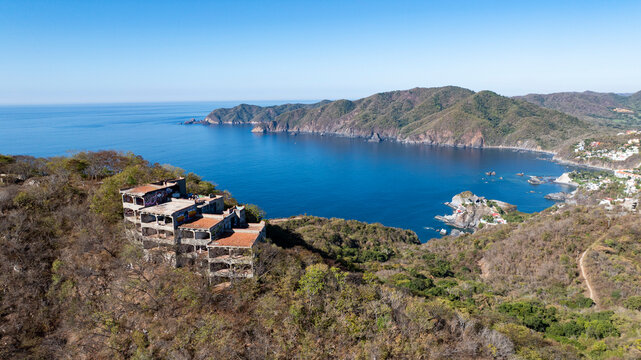 Aerial Landscape of Santiago Peninsula and Pacific Coast in Manzanillo Mexico