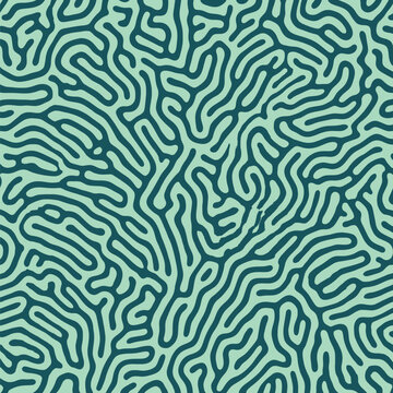Seamless abstract pattern with green organic brain coral lines and maze texture Vector