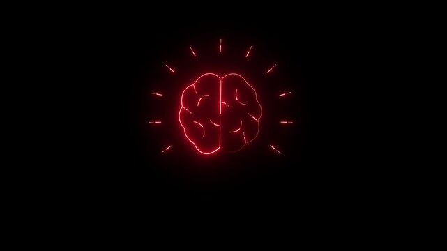 Red glowing brain illustration with light rays on dark background