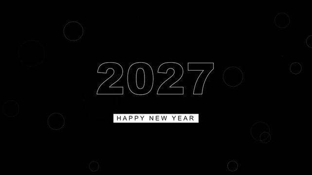 Modern Minimalist White Outline 2027 Happy New Year Expanding Rings