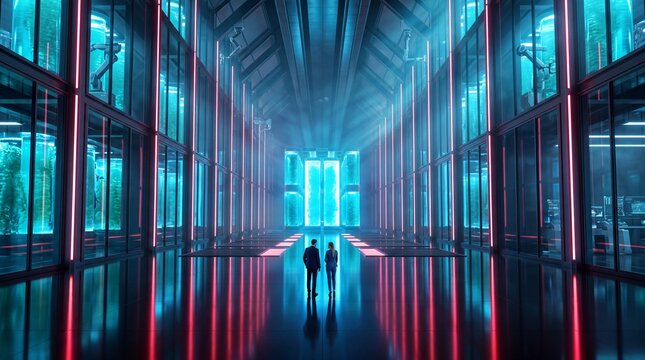 Futuristic High-Tech Biotechnology Laboratory with Glowing Chambers