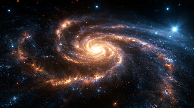 Spiral Galaxy Glowing in Deep Cosmic Space