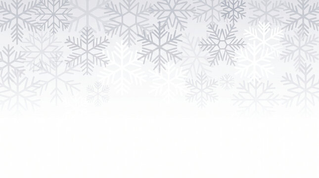 Christmas background of many layers of snowflakes of different shapes, sizes and transparency. Gradient from gray to white