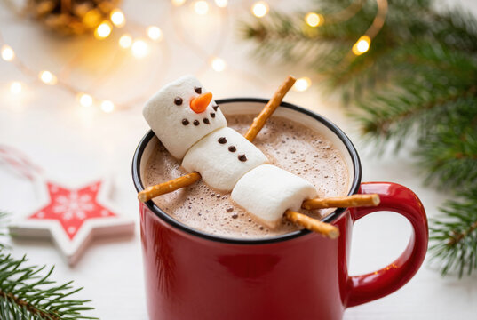 Hot chocolate with melted snowman