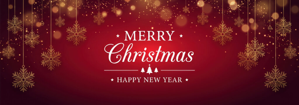 merry christmas sparkle red banner design template
