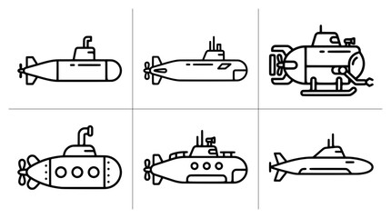 Submarine line icons set with various vessel types for marine or military themes © Nasir