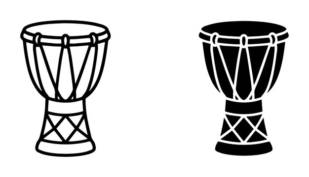 Djembe drum silhouettes set with African music instruments for rhythm and sound, logo