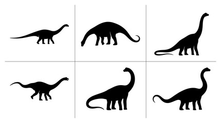 Dinosaur silhouettes set with brachiosaurus and other prehistoric animals for science and education © Sujon