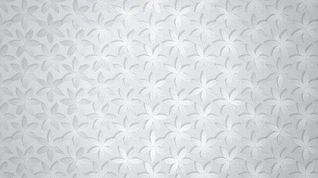 White floral pattern background, elegant 3D embossed flower texture, clean minimalist paper cut aesthetic, soft grey decorative wall surface