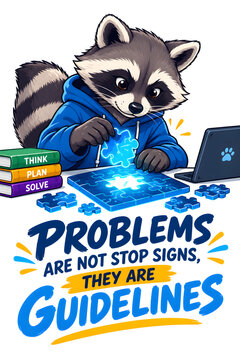 Clever Raccoon Problems Are Guidelines Success Quote Vector