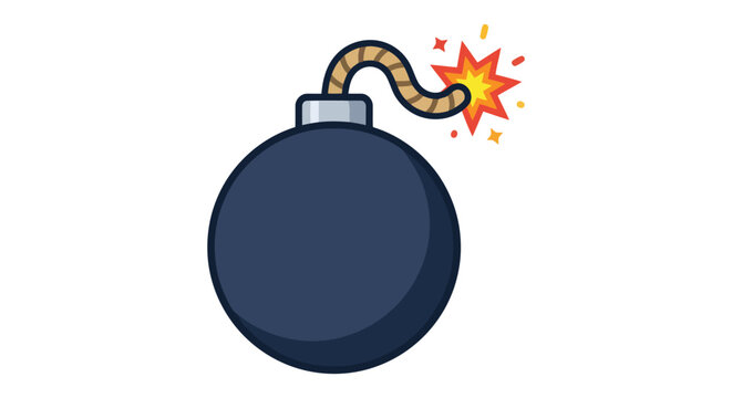 Cartoon bomb with lit fuse and explosion depicted in a vector illustration