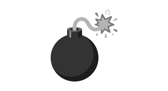 Cartoon bomb with lit fuse and explosion sparks on a white background