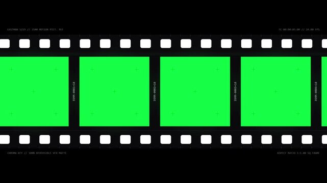 35mm film strip with green screen chroma key frames
