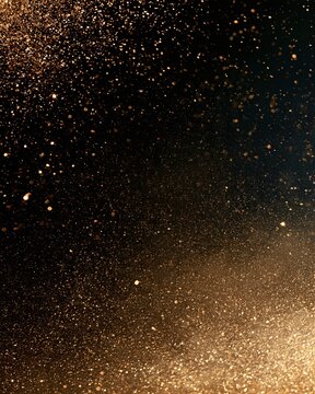 Gold Glitter Sparkles on Black Background with Elegant Copy Space