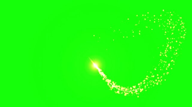 Magical sparkling light streak with glowing particles on green screen background