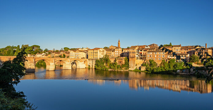 Albi, France - A morning view across the Tarn River toward the historic old town of Albi