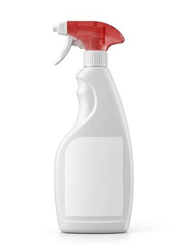 White spray bottle with red trigger nozzle isolated on plain white background
