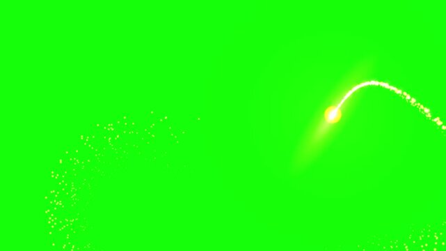 Magical golden sparkling fairy dust particle trail flowing on green screen chroma key background