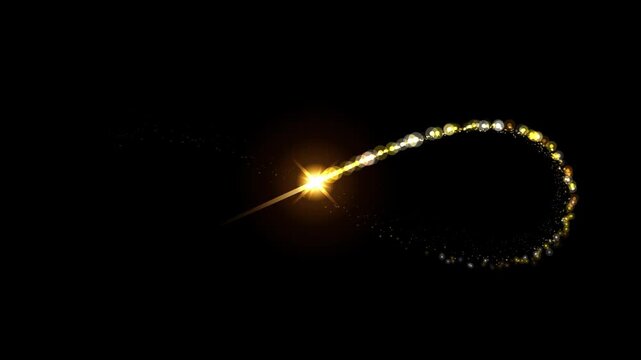 Golden sparkling light trail forming an infinity loop with bright star on black background