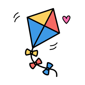 Cute colorful diamond kite toy vector illustration with ribbon tail, perfect for outdoor flying, spring festival, and wind recreation