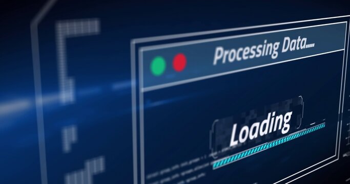 Displaying loading window with header reading Processing Data on deep blue HUD, cyan progress bar