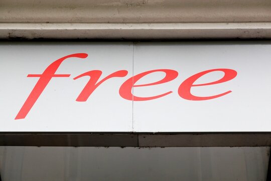 Grenoble, France - September 10, 2019: Free logo on a wall. Free is a French telecommunications company that provides voice, video, data, and Internet telecommunications to consumers in France