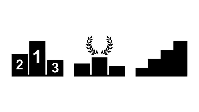 Victory podium stage with numbers and laurel wreath flat icons platform competition achievement champion position staircase collection illustration background