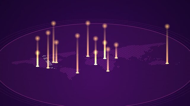 Global network expansion visualized with glowing data points emerging from world map over time