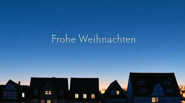 German Half Timbered Village Frohe Weihnachten Christmas Card