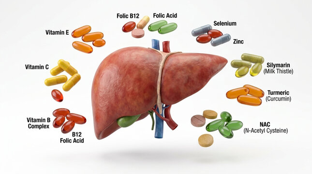 Human Liver Anatomy with Nutritional Supplements for Health and Detoxification