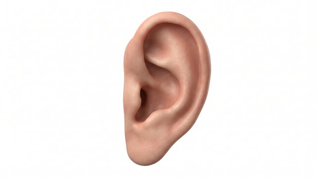 Isolated three-dimensional medical illustration of a human outer ear on a white background