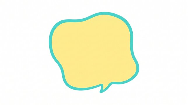 Blank yellow speech bubble with turquoise outline on a clean white minimalist background
