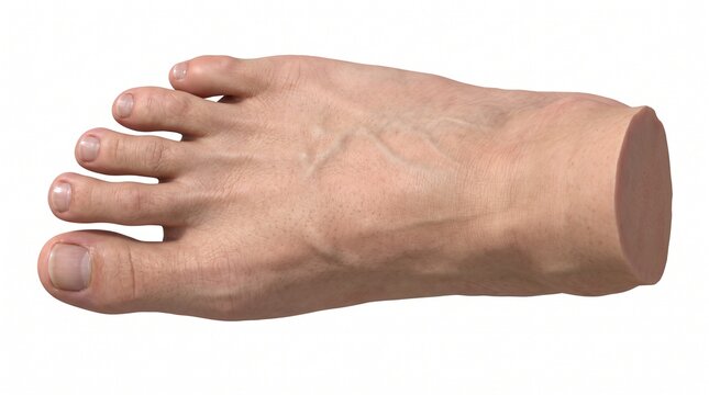 Realistic three-dimensional human foot model viewed from above on a clean white background