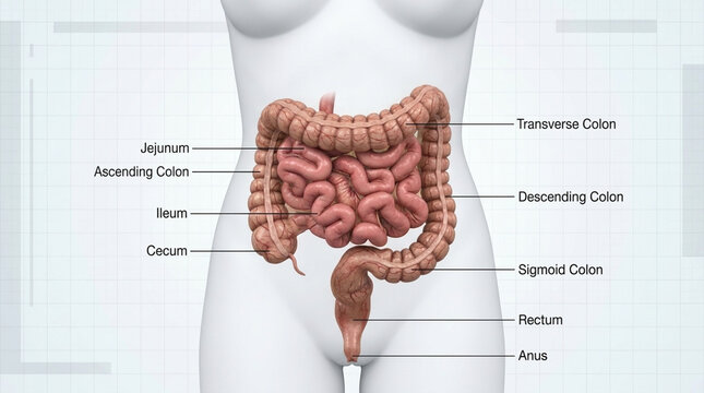 Human Digestive System Anatomy Intestines Colon Rectum Anus Medical Illustration