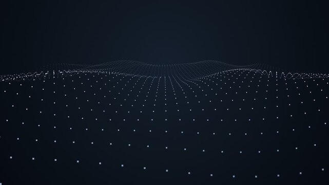Abstract digital landscape with glowing particles forming a wave pattern in a dark futuristic environment