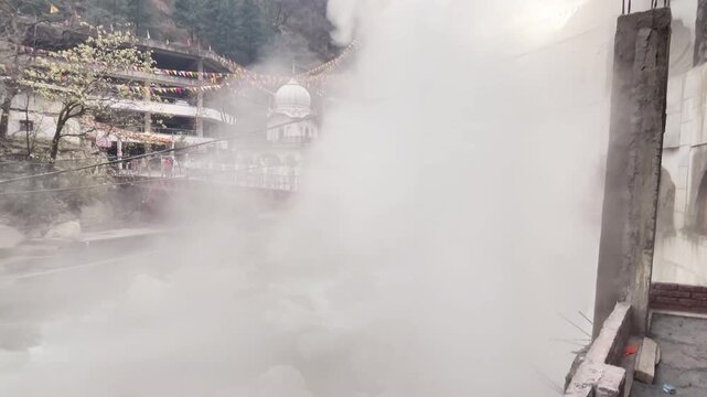 Gurdwara Sahib Manikaran in Manikaran, Himachal Pradesh, India, is a famous Sikh pilgrimage site known for its hot springs and spiritual significance.