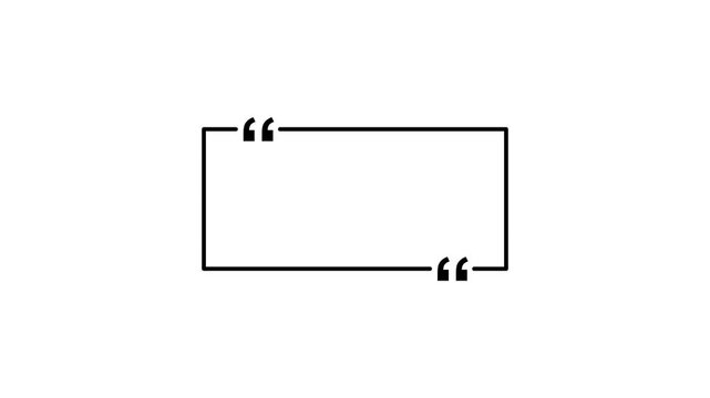 Square quote box icon animation. Rectangular quote mark graphic animation. Animated square quote frame design for textual quotation, 4k quality .