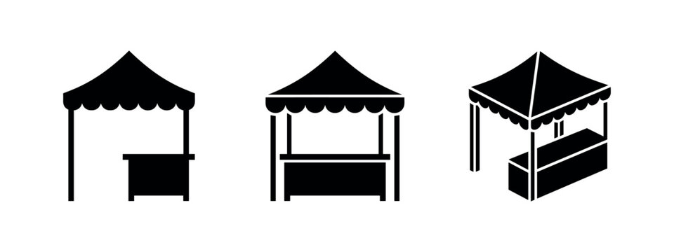 Festival Market Stall and Kiosk Icons Set - Street Vendor Booths and Event Tents