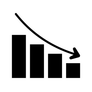 Business Decline Chart with Downward Arrow, Decreasing Bar Graph Showing Financial Loss, Falling Revenue, Market Downturn, Economic Crisis, Negative Performance and Investment Risk