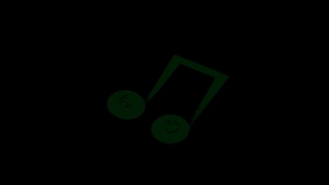 Green musical eighth note icon with happy smiley faces isolated on transparent background cute character music symbol cartoon vector design element