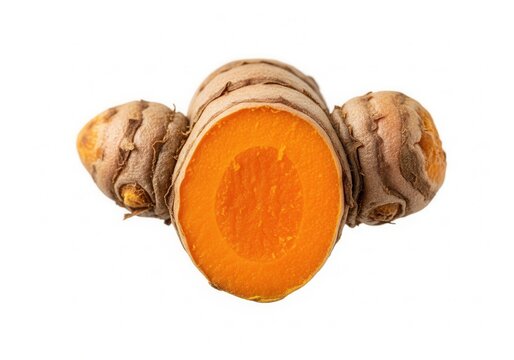 Vibrant Turmeric Root Slice with Golden Orange Pulp Spice Ingredient Isolated on White Background