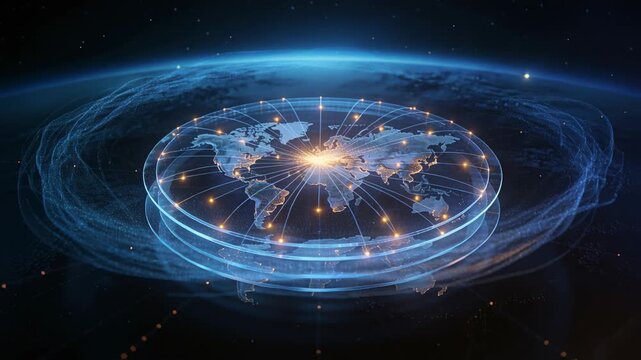 Pulsing hub sparking stacked disc map rising shield forming blue torus guarding orange nodes orbit