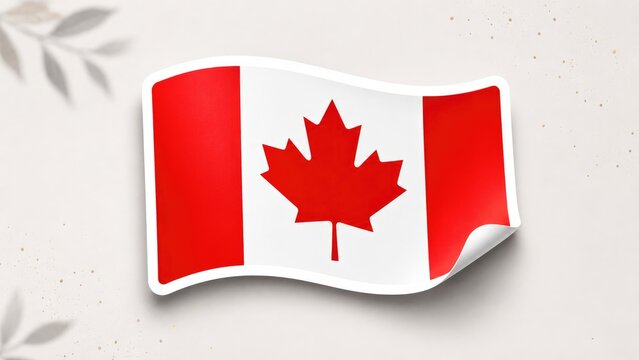 Canadian flag sticker with curled corner showing red maple leaf on white field flanked by red bars