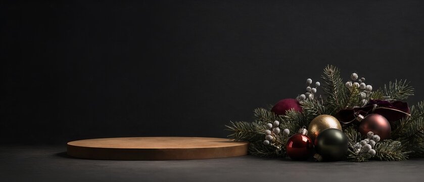 Minimalist Christmas Pedestal with Ornaments for Luxury Product Showcase Banner and Holiday Promo