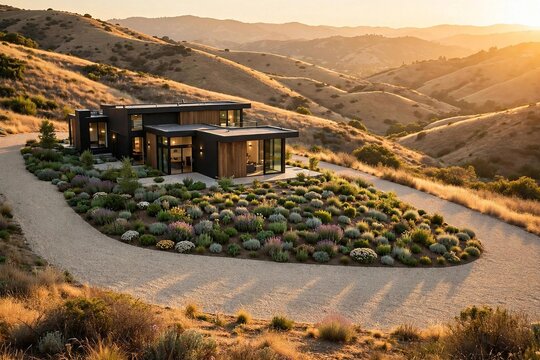 Hillside Home with Maintained Buffer Zone, Golden Hour