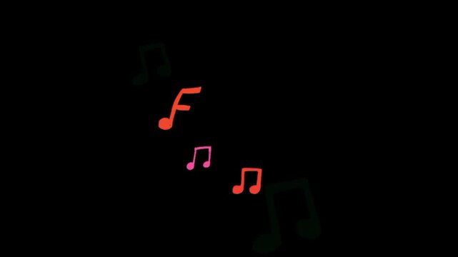 Colorful hand drawn musical notes set isolated on transparent background cute neon pink and orange music symbols graphic illustration overlay element