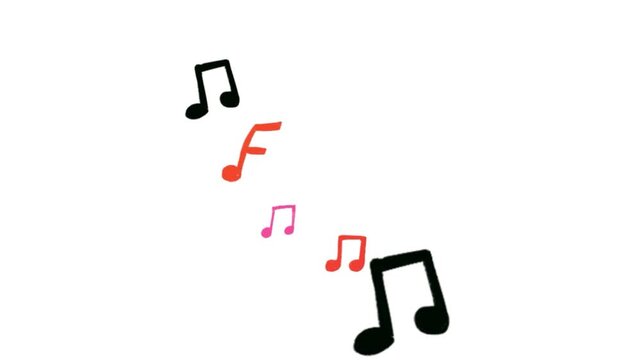 Colorful hand drawn musical notes set isolated on transparent background cute neon pink and orange music symbols graphic illustration overlay element