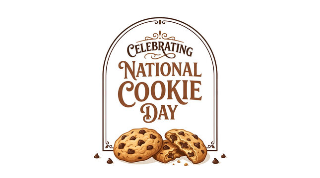 National cookie day promotional banner design with chocolate chips baked goods snack food white background